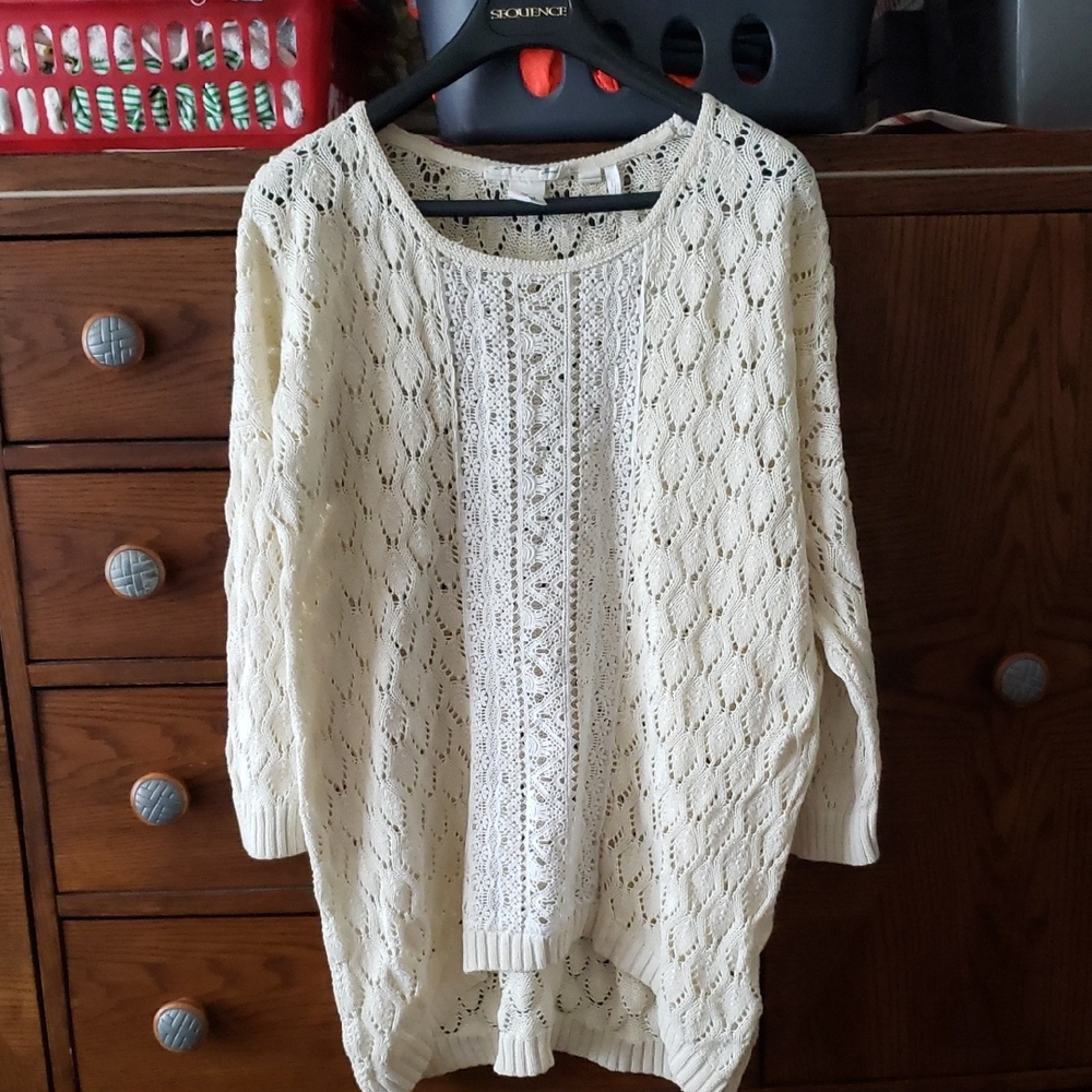Women's Cream Crochet Knit Sweater